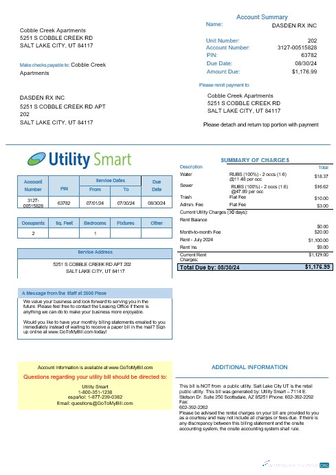 Download UNITED KINGDOM UTILITY SMART business utility bill Word and PDF template Photoshop template